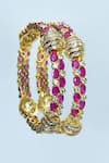 Shop_Vivinia By Vidhi Mehra_Pink Diamonds, Stones Ruby And Onyx Embellished Bangles - Set Of 2 _Online_at_Aza_Fashions