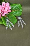 Shop_Vivinia By Vidhi Mehra_Green Zari Zircon Diamonds Studded Long Earrings_at_Aza_Fashions