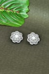 Shop_Vivinia By Vidhi Mehra_White Zari, Diamonds, Pearls Embellished Stud Earrings _at_Aza_Fashions