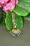 Shop_Vivinia By Vidhi Mehra_Green Navratna Stones Embellished Maangtikka _at_Aza_Fashions