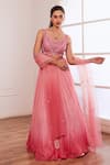 Buy_Sonal Pasrija_Pink Net, Georgette, Silk Embroidery, Pearls, Tassels Bandeau Ombre Lehenga Set _at_Aza_Fashions