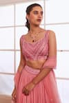 Buy_Sonal Pasrija_Pink Net, Georgette, Silk Embroidery, Pearls, Tassels Bandeau Ombre Lehenga Set _Online_at_Aza_Fashions