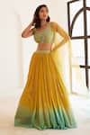 Buy_Sonal Pasrija_Yellow Net, Georgette, Silk Tassels, Embroidery, Pearls, Cut Ombre Lehenga Set _at_Aza_Fashions