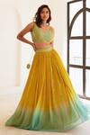 Sonal Pasrija_Yellow Net, Georgette, Silk Tassels, Embroidery, Pearls, Cut Ombre Lehenga Set _Online_at_Aza_Fashions