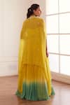 Shop_Sonal Pasrija_Yellow Silk, Georgette, Viscose Pearls, Embroidered Cape Ombre Lehenga Set _at_Aza_Fashions