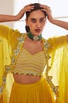 Buy_Sonal Pasrija_Yellow Silk, Georgette, Viscose Pearls, Embroidered Cape Ombre Lehenga Set _Online_at_Aza_Fashions