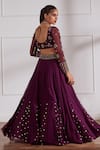 Shop_Sonal Pasrija_Wine Net, Georgette, Silk Pearls, Sequins Embroidered Godet Panelled Lehenga Set _at_Aza_Fashions