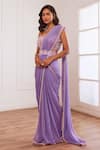 Sonal Pasrija_Purple Georgette Embellished Pearl Pre-draped Saree And Work Blouse Set _Online_at_Aza_Fashions