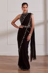 Buy_Sonal Pasrija_Black Georgette Embellished Pre-draped Saree With Embroidered Blouse _at_Aza_Fashions