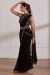 Sonal Pasrija_Black Georgette Embellished Pre-draped Saree With Embroidered Blouse _Online_at_Aza_Fashions