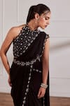 Buy_Sonal Pasrija_Black Georgette Embellished Pre-draped Saree With Embroidered Blouse _Online_at_Aza_Fashions