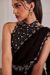 Shop_Sonal Pasrija_Black Georgette Embellished Pre-draped Saree With Embroidered Blouse _Online_at_Aza_Fashions