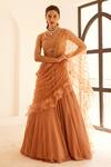 Buy_Sonal Pasrija_Beige Organza Embroidered Cut Dana V Neck Flared Lehenga Blouse Set _at_Aza_Fashions