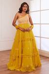 Buy_Sonal Pasrija_Yellow Georgette, Net, Linen Pearls, Sequins, Embellished Anarkali With Dupatta _at_Aza_Fashions