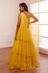 Shop_Sonal Pasrija_Yellow Georgette, Net, Linen Pearls, Sequins, Embellished Anarkali With Dupatta _at_Aza_Fashions