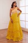 Sonal Pasrija_Yellow Georgette, Net, Linen Pearls, Sequins, Embellished Anarkali With Dupatta _Online_at_Aza_Fashions