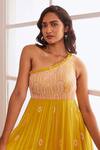 Buy_Sonal Pasrija_Yellow Georgette, Net, Linen Pearls, Sequins, Embellished Anarkali With Dupatta _Online_at_Aza_Fashions