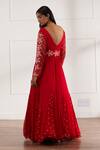 Shop_Sonal Pasrija_Red Georgette, Net, Silk Pearls, Placed Embellished Anarkali With Dupatta _at_Aza_Fashions