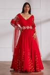 Sonal Pasrija_Red Georgette, Net, Silk Pearls, Placed Embellished Anarkali With Dupatta _Online_at_Aza_Fashions