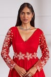 Buy_Sonal Pasrija_Red Georgette, Net, Silk Pearls, Placed Embellished Anarkali With Dupatta _Online_at_Aza_Fashions