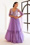 Buy_Sonal Pasrija_Purple Net, Georgette Cut Work, Floral Cutdana Embellished Anarkali With Dupatta _at_Aza_Fashions