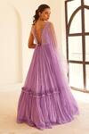 Shop_Sonal Pasrija_Purple Net, Georgette Cut Work, Floral Cutdana Embellished Anarkali With Dupatta _at_Aza_Fashions
