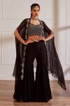 Buy_Sonal Pasrija_Black Georgette, Viscose, Organza, Sheer Cutdana Embellished Cape Gharara Set _at_Aza_Fashions