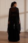 Shop_Sonal Pasrija_Black Georgette, Viscose, Organza, Sheer Cutdana Embellished Cape Gharara Set _at_Aza_Fashions
