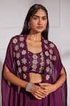 Sonal Pasrija_Wine Georgette, Silk Embroidery, Cut Flower Cutdana Embellished Cape Sharara Set _Online_at_Aza_Fashions