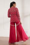 Shop_Sonal Pasrija_Fuchsia Organza, Georgette, Silk Embellished Sheer Peplum Top Gharara Set _at_Aza_Fashions