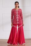 Sonal Pasrija_Fuchsia Organza, Georgette, Silk Embellished Sheer Peplum Top Gharara Set _Online_at_Aza_Fashions