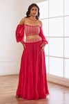 Buy Sonal Pasrija Fuchsia Georgette, Net, Linen Embroidery, Cut Embellished Off Top With Sharara at Aza Fashions Buy_Sonal Pasrija_Fuchsia Georgette, Net, Linen Embroidery, Cut Embellished Off Top With Sharara _at_Aza_Fashions