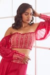 Buy Sonal Pasrija Fuchsia Georgette, Net, Linen Embroidery, Cut Embellished Off Top With Sharara Online at Aza Fashions Buy_Sonal Pasrija_Fuchsia Georgette, Net, Linen Embroidery, Cut Embellished Off Top With Sharara _Online_at_Aza_Fashions