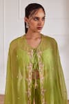 Sonal Pasrija_Green Georgette, Silk, Viscose Floral Cutdana Embellished Sheer Cape Sharara Set _Online_at_Aza_Fashions