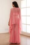 Shop_Sonal Pasrija_Pink Georgette, Viscose, Silk Cut Floral Crystal Embellished Cape Sharara Set _at_Aza_Fashions