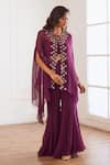 Buy_Sonal Pasrija_Wine Georgette, Viscose Embroidery, Crystal Embellished Border Cape Sharara Set _at_Aza_Fashions