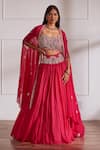 Buy_Sonal Pasrija_Fuchsia Opada Silk Embroidered Cutdana Cape Open Pearl Embellished Lehenga Set _at_Aza_Fashions