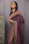 Soup by Sougat Paul_Blue Leather Printed Floral Notched Ikaya Pre-stitched Saree With Blouse _at_Aza_Fashions