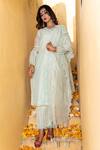 The Home Affair_Blue Chanderi Gota Patti, Cut Work V-neck Kurta Set _Online_at_Aza_Fashions