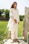 The Home Affair White Chanderi, Satin, Cut Work, Striped Embroidered Kurta Set Online at Aza Fashions The Home Affair_White Chanderi, Satin, Cut Work, Striped Embroidered Kurta Set _Online_at_Aza_Fashions