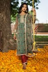 Buy The Home Affair Green Organza, Chanderi Gota Patti Round Neck Vintage Floral Print Kurta Set at Aza Fashions Buy_The Home Affair_Green Organza, Chanderi Gota Patti Round Neck Vintage Floral Print Kurta Set _at_Aza_Fashions
