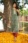 The Home Affair Green Organza, Chanderi Gota Patti Round Neck Vintage Floral Print Kurta Set Online at Aza Fashions The Home Affair_Green Organza, Chanderi Gota Patti Round Neck Vintage Floral Print Kurta Set _Online_at_Aza_Fashions