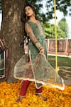 Buy The Home Affair Green Organza, Chanderi Gota Patti Round Neck Vintage Floral Print Kurta Set Online at Aza Fashions Buy_The Home Affair_Green Organza, Chanderi Gota Patti Round Neck Vintage Floral Print Kurta Set _Online_at_Aza_Fashions