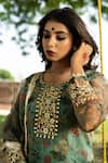 Shop The Home Affair Green Organza, Chanderi Gota Patti Round Neck Vintage Floral Print Kurta Set Online at Aza Fashions Shop_The Home Affair_Green Organza, Chanderi Gota Patti Round Neck Vintage Floral Print Kurta Set _Online_at_Aza_Fashions