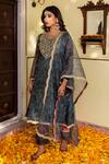 Buy_The Home Affair_Grey Organza, Chanderi Embroidery, Gota Patti Vintage Floral Print Kurta Set _at_Aza_Fashions