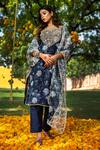 Buy The Home Affair Blue Organza, Chanderi Gota Patti Round Neck Floral Embroidered Kurta Set at Aza Fashions Buy_The Home Affair_Blue Organza, Chanderi Gota Patti Round Neck Floral Embroidered Kurta Set _at_Aza_Fashions