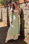 Buy_Gopi Vaid_Green Kurta Tussar Silk Print Floral Butti Round Neck Tunic With Palazzo _at_Aza_Fashions