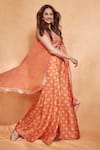 Buy_Gopi Vaid_Orange Bustier Tussar Silk Print Floral Sweetheart Diamond Cape And Pant Set 