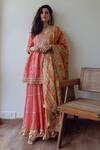 Buy_Gopi Vaid_Pink Print Floral V Neck Butti Kurta Sharara Set _at_Aza_Fashions