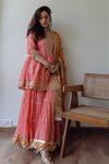 Gopi Vaid_Pink Print Floral V Neck Butti Kurta Sharara Set _Online_at_Aza_Fashions
